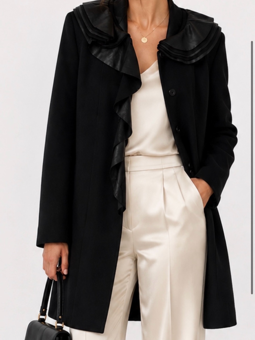 Elie Tahari Leather Collar Coat